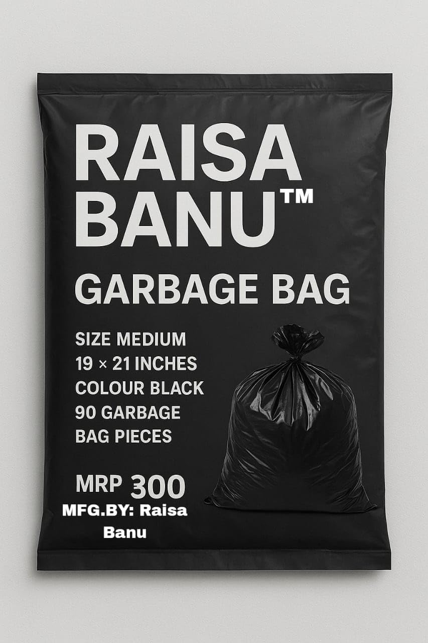 Raisa Banu garbage bags medium size 19 X 21 inches colour black for home kitchen and office, pack of 3 (90 pieces)