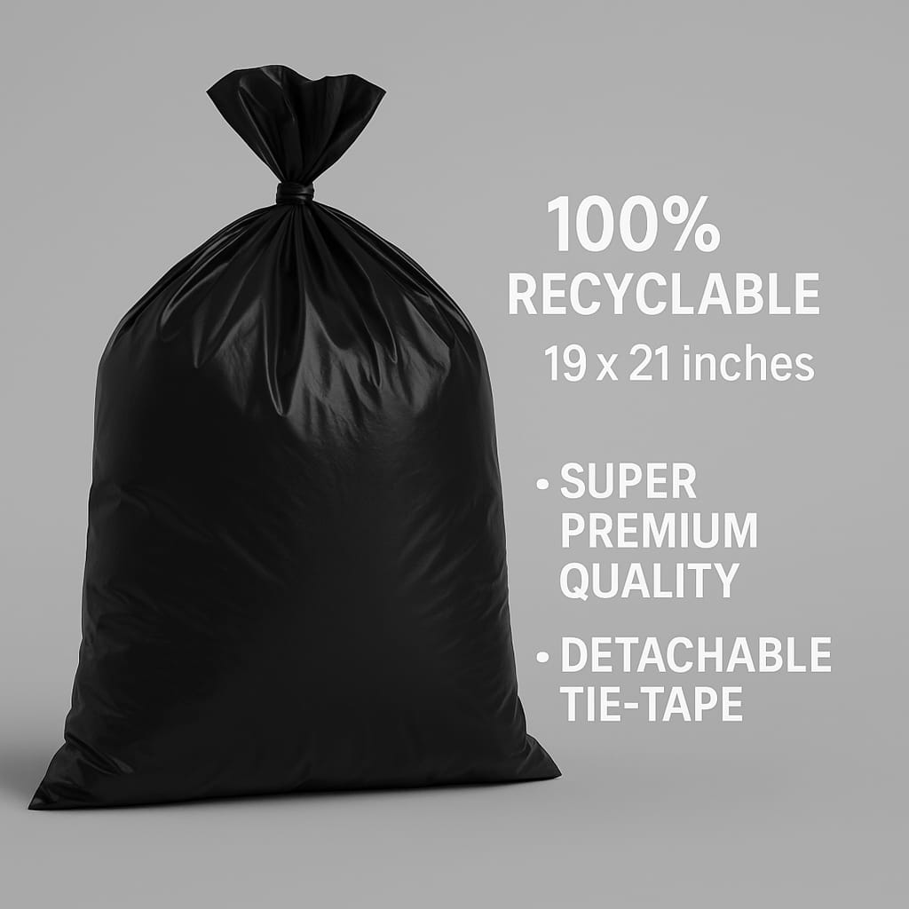 Raisa Banu garbage bags medium size 19 X 21 inches colour black for home kitchen and office, pack of 3 (90 pieces)